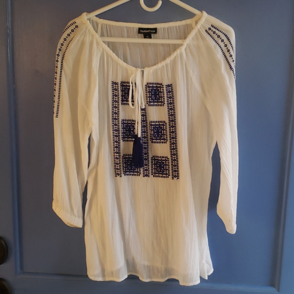 Fashion Fuse White and Blue Blouse